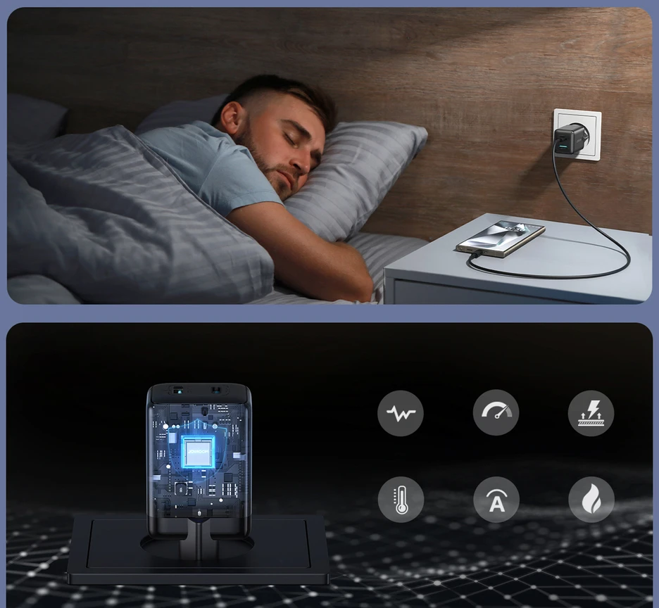 Joyroom JR-TG8 GaN 45W USB-C + USB-A Wall Charger - Juodas