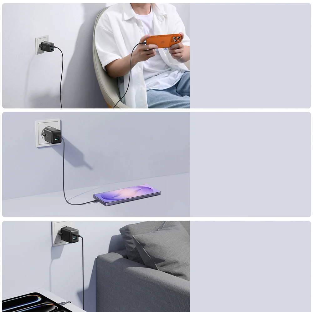 Joyroom JR-TG8 GaN 45W USB-C + USB-A Wall Charger - Juodas