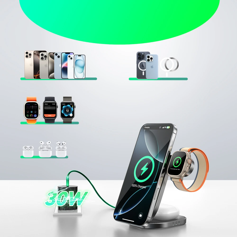 Joyroom JR-W17 Qi 3 viename belaidis indukcinis įkroviklis - Juodas