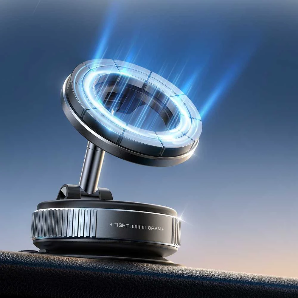 „Joyroom JR-ZS501“ magnetinis automobilio laikiklis, suderinamas su „MagSafe“, skirtas prietaisų skydeliui – tamsiai pilkas