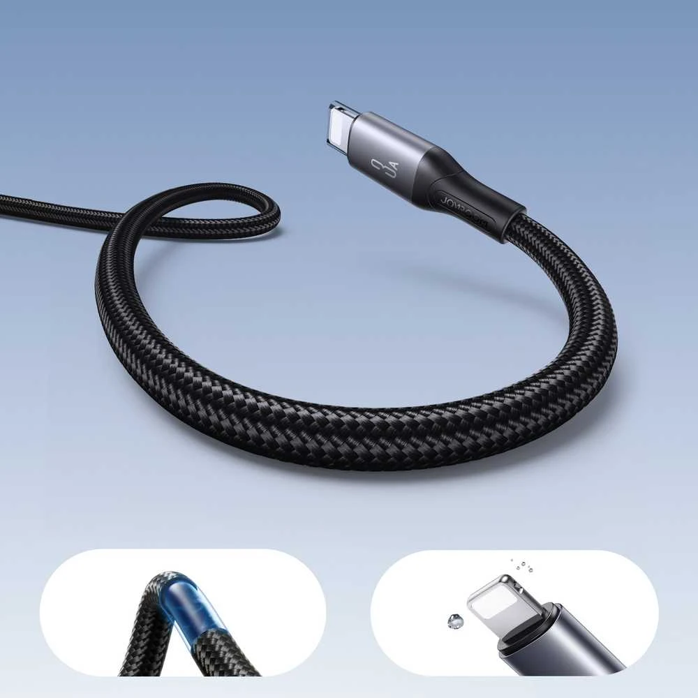 Joyroom S-A28 „Flash“ serijos 3A USB-A – „Lightning“ kabelis, 2 m – juodos spalvos