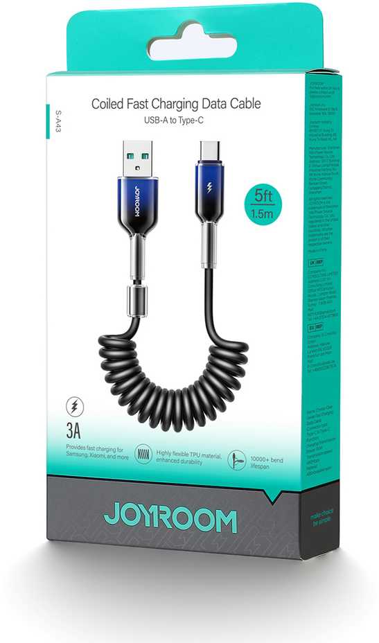 Joyroom S-A51 60W USB-A USB-C kabelis 1.5m juodos spalvos