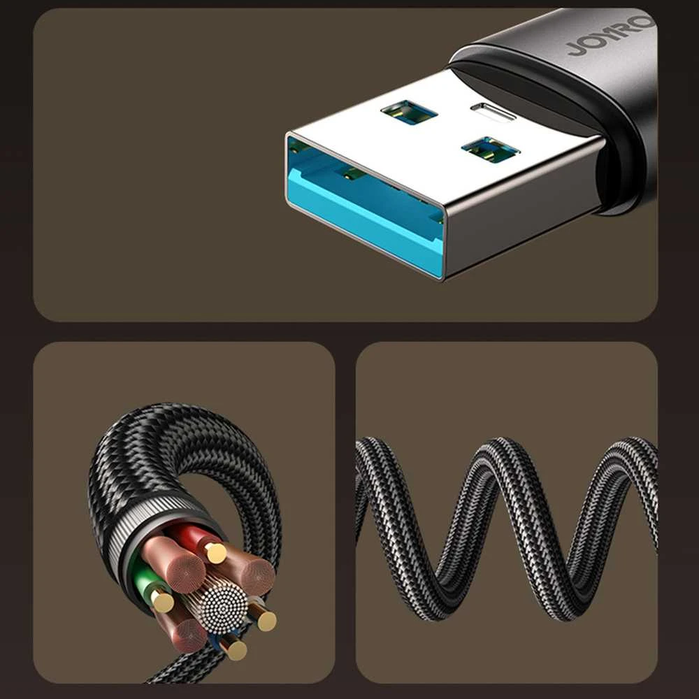 Joyroom S-A56 EnjoyX Series 90° USB-A – Lightning 3A kabelis 1.2m – juodos spalvos