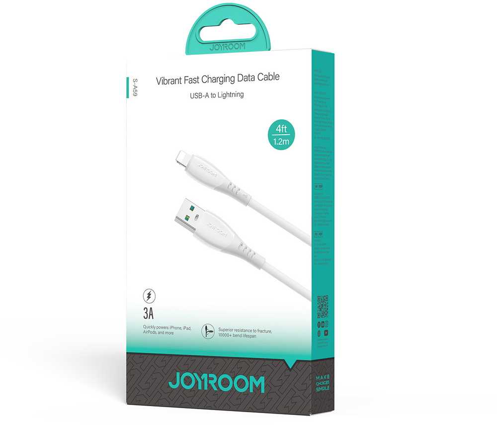 Joyroom S-A59 Vibrant Series 3A USB-A - Lightning cable 1.2m - baltas