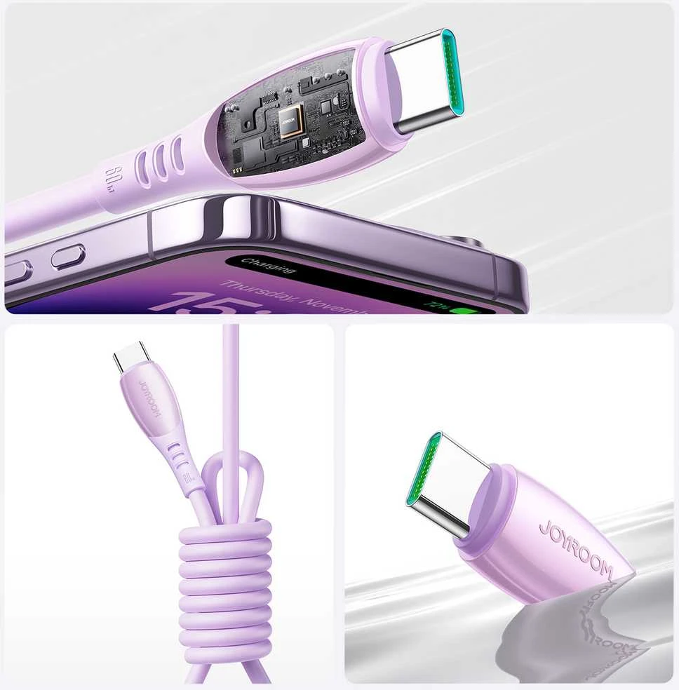 Joyroom S-A59 Vibrant Series 60W USB-C - USB-C kabelis 1.2m - Violetinė