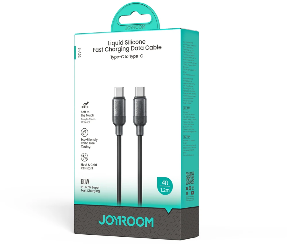 Joyroom S-A62 Lively serijos 60W USB-C - USB-C kabelis 1.2 m - juodas