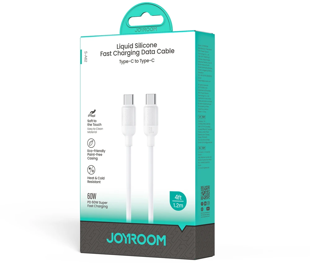 Joyroom S-A62 Lively serijos 60W USB-C - USB-C kabelis 1.2m - Baltas