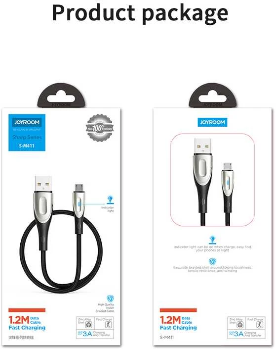 Greito įkrovimo laidas prie Micro USB / 3A / 2m Joyroom S-M41 (juodas)