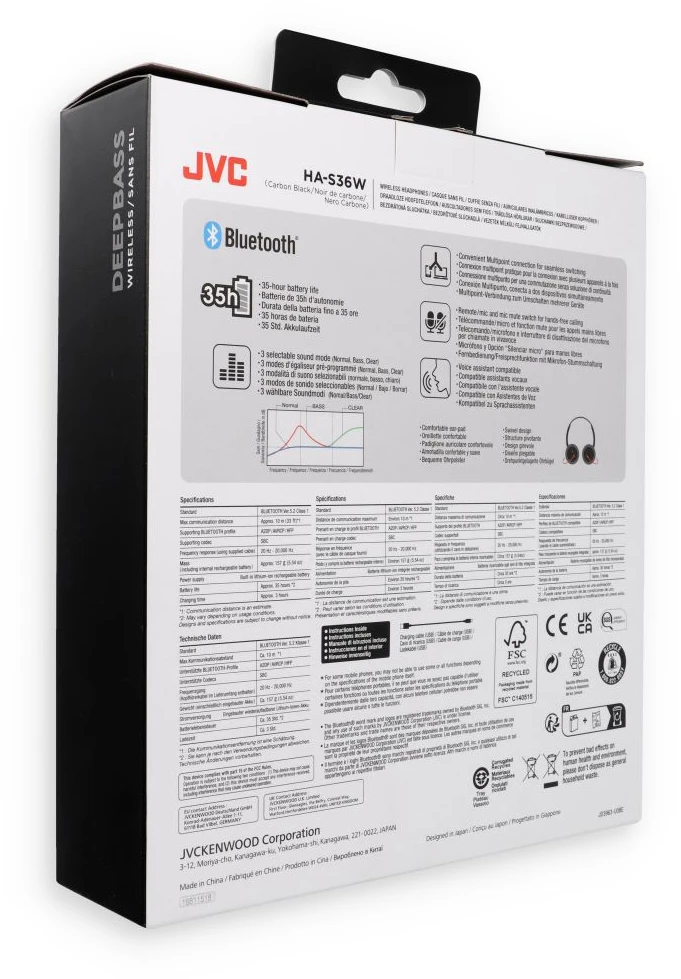 JVC, HA-S36W-BU, juodos sp. dinaminės ausinės, mikrofonas