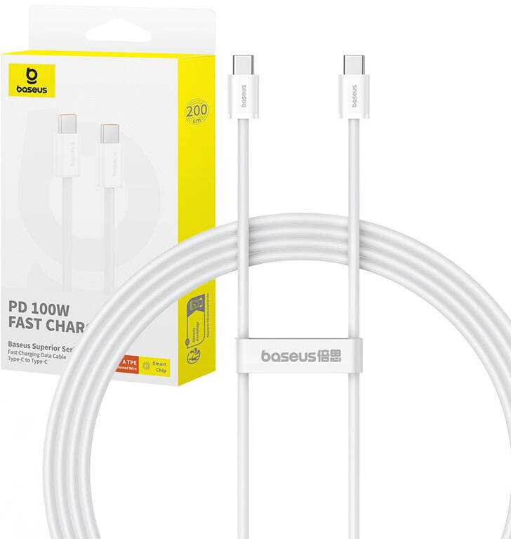 Greito įkrovimo laidas USB-C arba USB-C Baseus Superior 2 100W 2m (baltas)