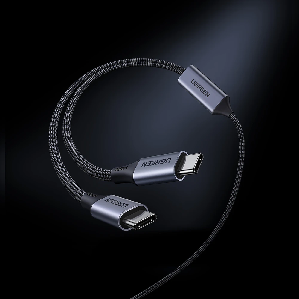 Kabelis Ugreen 2-in-1 USB-C - 2xUSB-C PD 140W 2m - juoda