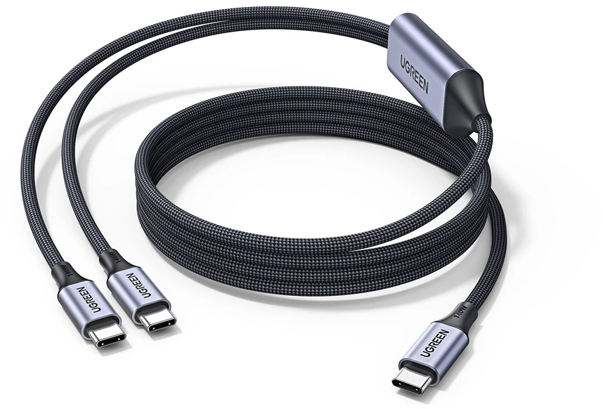 Kabelis Ugreen 2-in-1 USB-C - 2xUSB-C PD 140W 2m - juoda