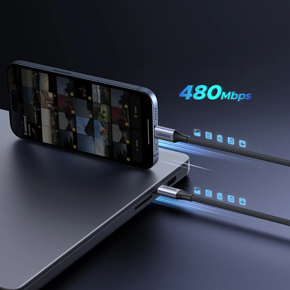 Kabelis Ugreen 2-in-1 USB-C - 2xUSB-C PD 140W 2m - juoda