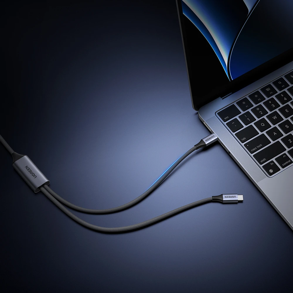 Kabelis Ugreen 2-in-1 USB-C - 2xUSB-C PD 140W 2m - juoda