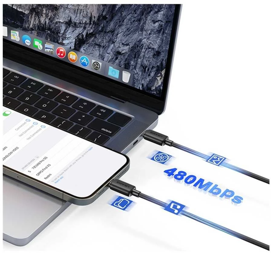 Kabelis USAMS KY Series US-SJ691 60W USB-C į USB-C 1m juodos spalvos