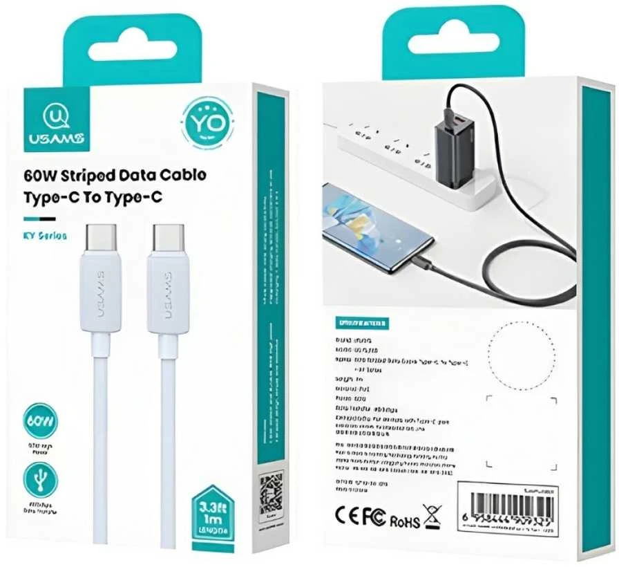 Kabelis USAMS KY Series US-SJ691 60W USB-C į USB-C 1m baltos spalvos