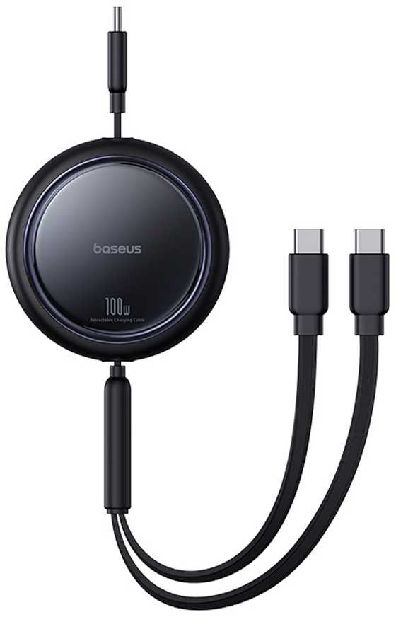 BASEUS retractable kabelis 2in1 Type C į 2 x Type C 100W 1 m juodos spalvos