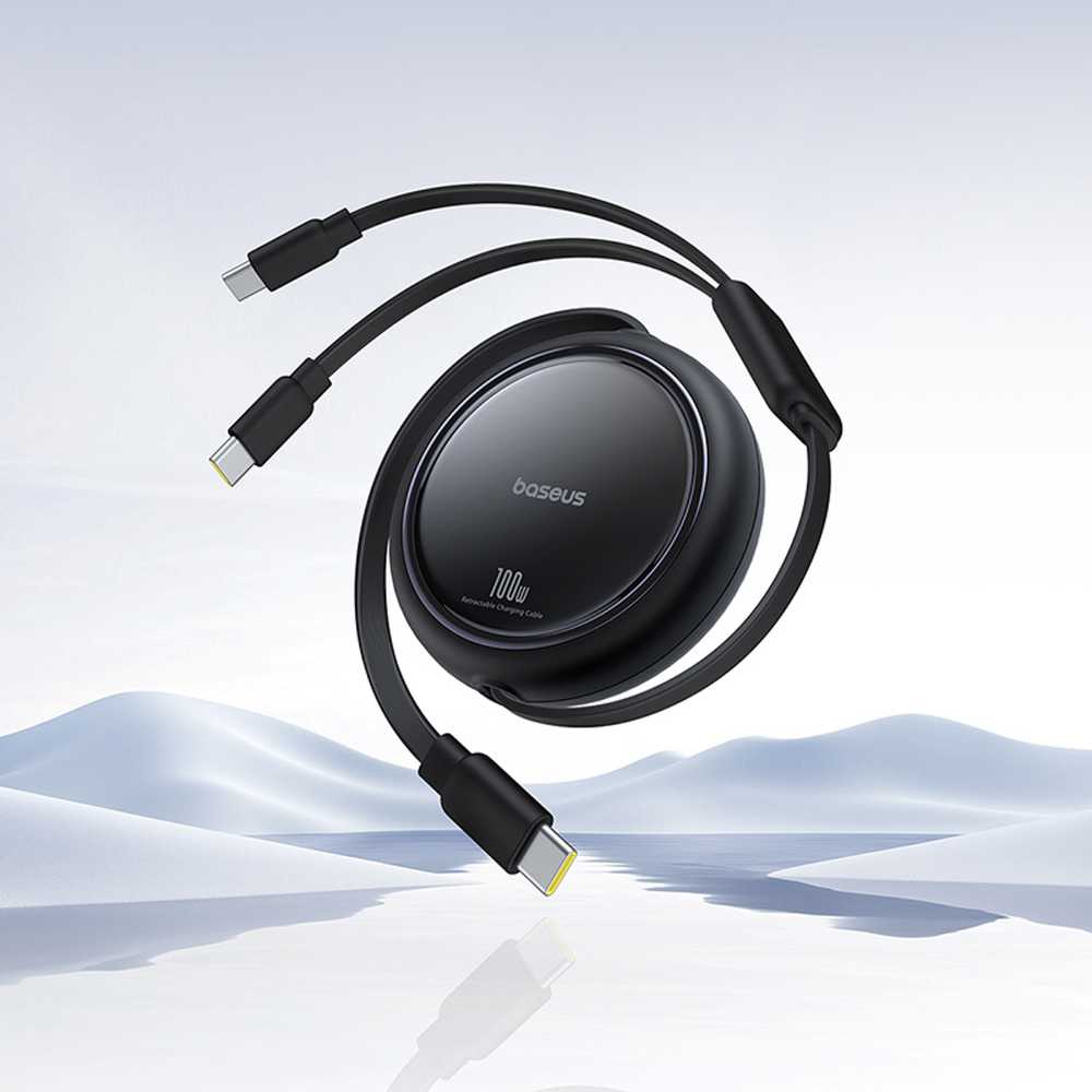 BASEUS retractable kabelis 2in1 Type C į 2 x Type C 100W 1 m juodos spalvos