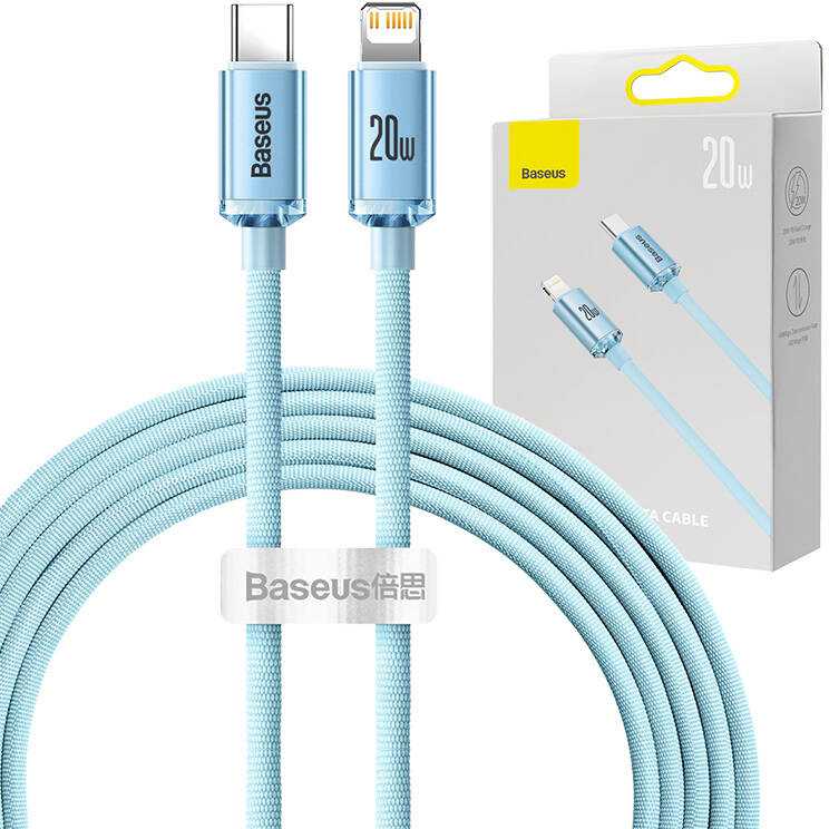 USB-C laidas prie „iP Baseus Crystal Shine“, 20W, 2m (mėlyna)