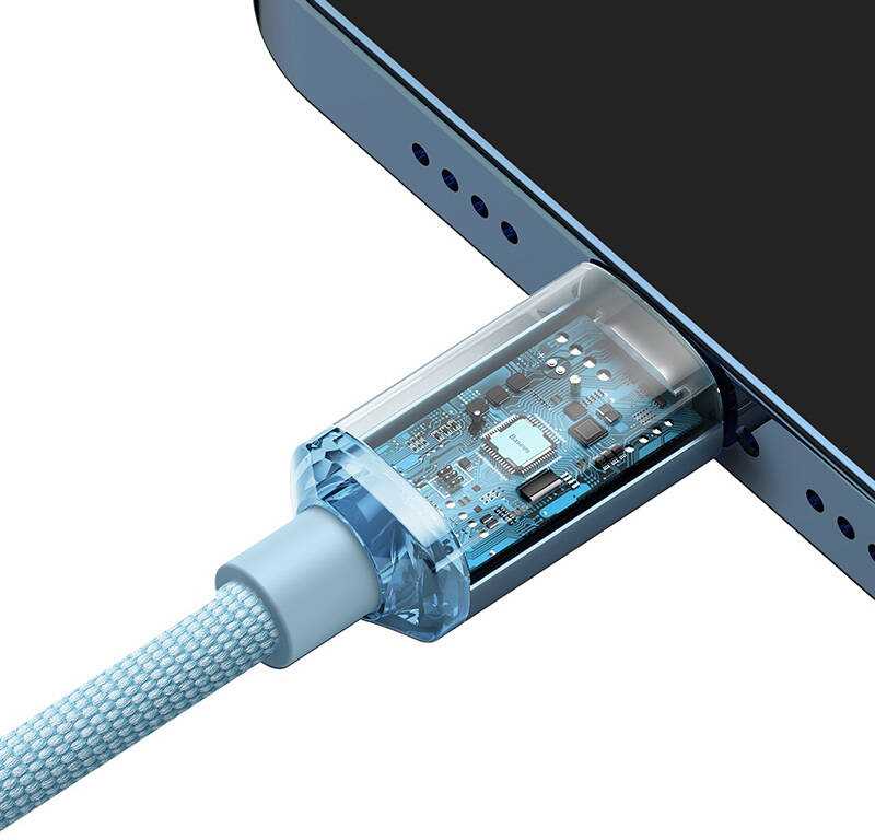 USB-C laidas prie „iP Baseus Crystal Shine“, 20W, 2m (mėlyna)