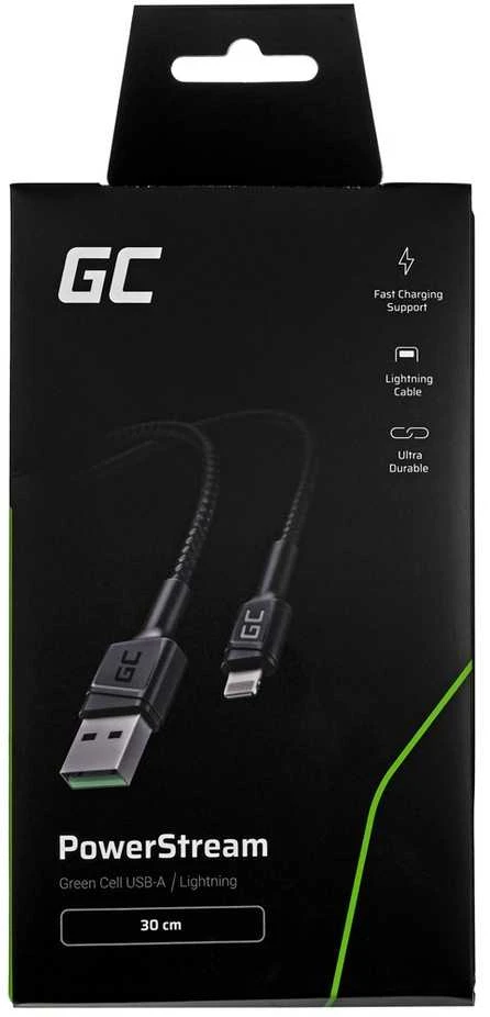 Green Cell Žalias Cell GREENCELL laidas GC PowerStream USB-A - Lightning 30cm Apple 2.4A