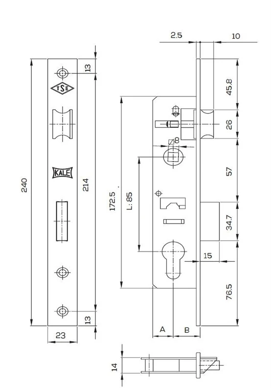 Kale_Killit Mortise lock 153/20-U. without cylinder