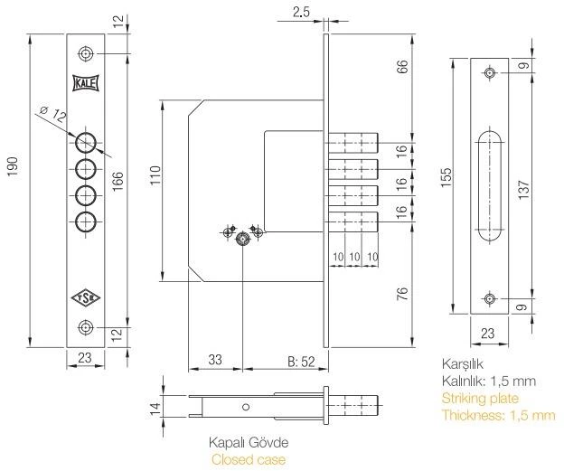 Kale_Killit Mortise lock 189/4MF 5 keys
