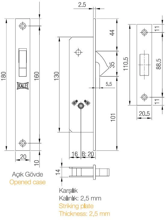 Kale_Killit MORTISE LOCK 201F WITH CYLINDER NICKEL-