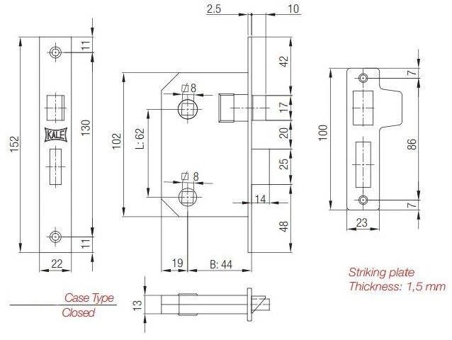 Kale_Killit Mortise lock Kale Kilit 251/WC 62 mm