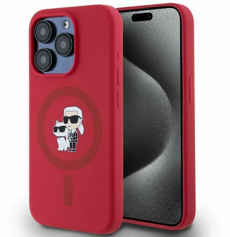 Karl Lagerfeld KLHMP15LSCMKCRHR Apple iPhone 15 Pro 6.1″ red kietas dėklas Silicone Karl&Choupette Heads Ring