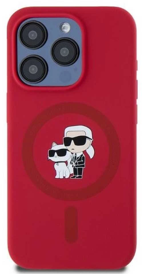 Karl Lagerfeld KLHMP15LSCMKCRHR Apple iPhone 15 Pro 6.1″ red kietas dėklas Silicone Karl&Choupette Heads Ring