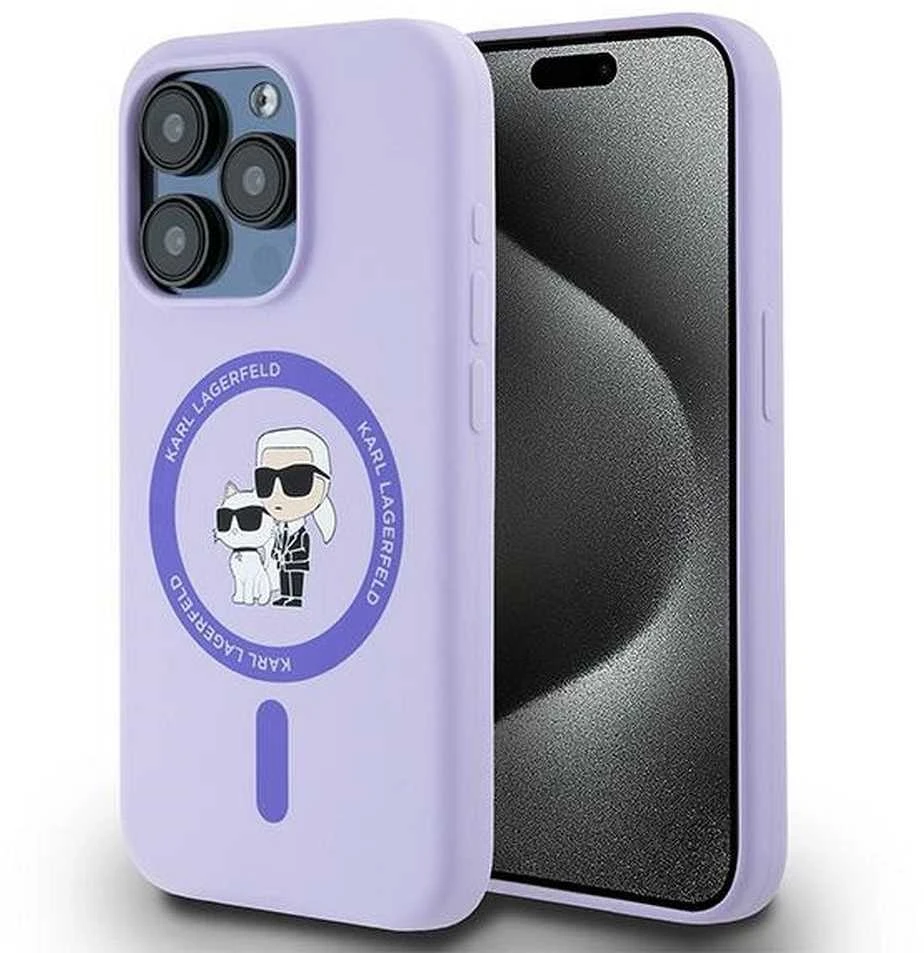 Karl Lagerfeld KLHMP15LSCMKCRHU Apple iPhone 15 Pro 6.1″ violetinės spalvos kietas dėklas Silicone Karl&Choupette Heads
