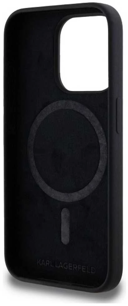 Karl Lagerfeld KLHMP15LSKHPPLK Apple iPhone 15 Pro 6.1″ juodos spalvos kietas dėklas Silicone Karl Head Print Magsafe