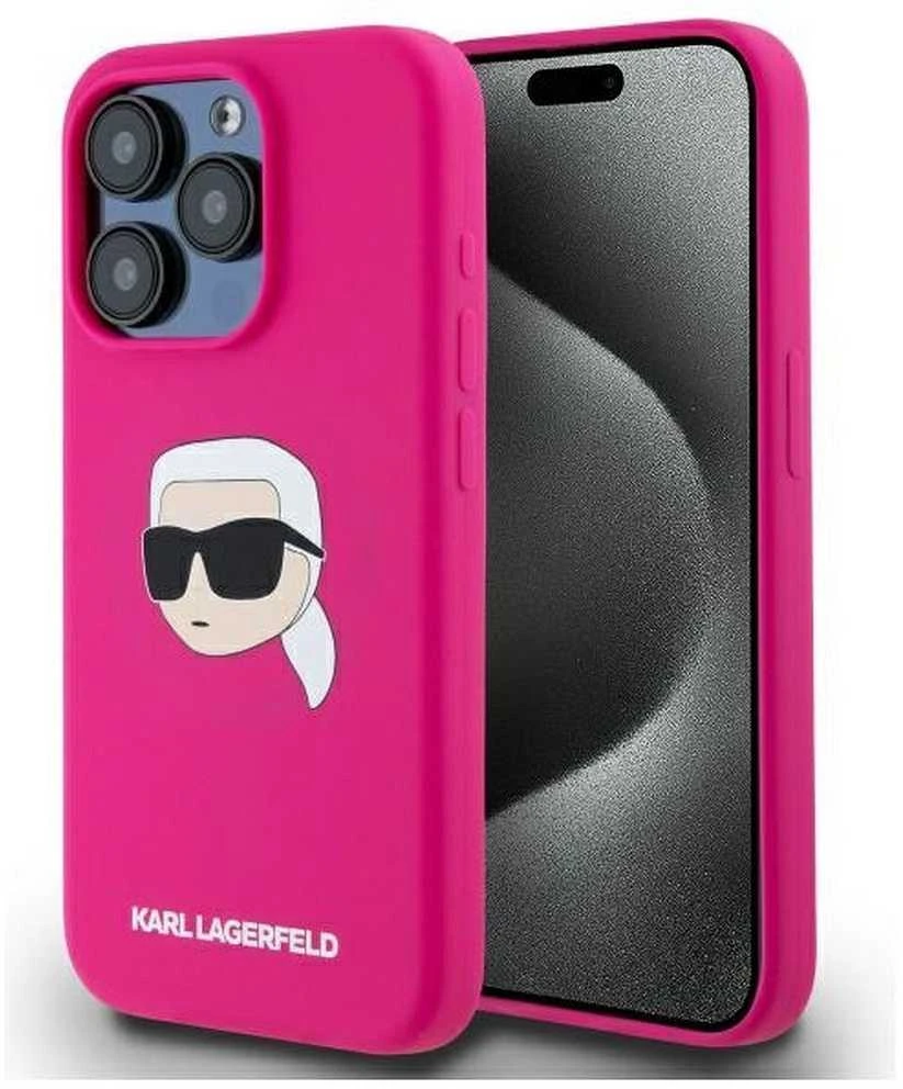 Karl Lagerfeld KLHMP15XSKHPPLF Apple iPhone 15 Pro Max 6.7″ fuschia kietas dėklas Silicone Karl Head Print MagS