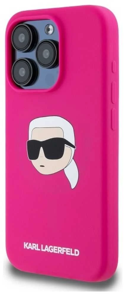 Karl Lagerfeld KLHMP15XSKHPPLF Apple iPhone 15 Pro Max 6.7″ fuschia kietas dėklas Silicone Karl Head Print MagS