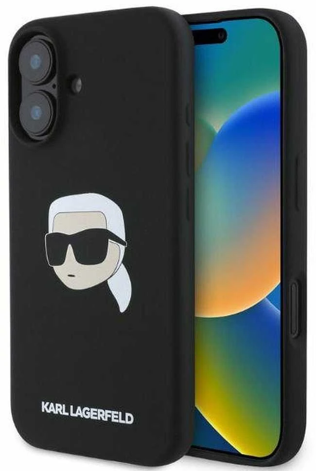 Karl Lagerfeld dėklas skirtas Apple iPhone 16 compatible with MagSafe KLHMP16SSKHPPLK (Sil KL Head Print) juodos spalvos