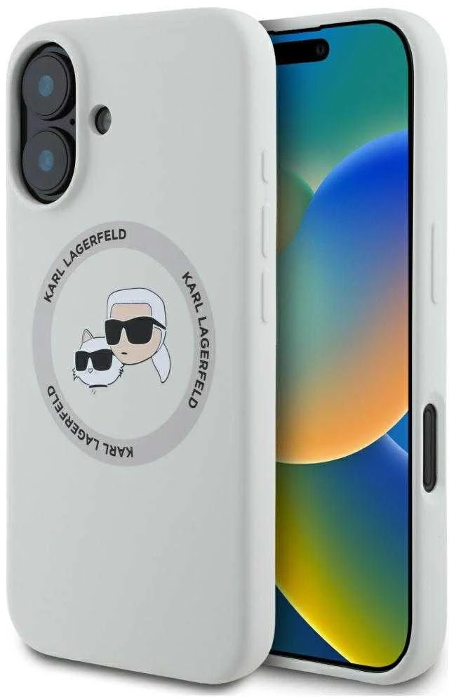 Dėklas Karl Lagerfeld Silicone Double Heads And Circle MagSafe iPhone 16 smėlio spalvos