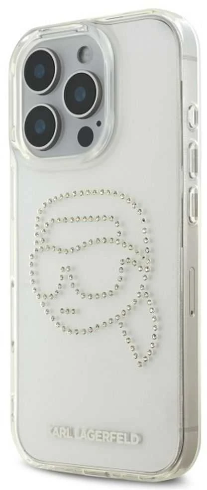 Karl Lagerfeld IML Rhinestones Karl Head - dėklas skirtas Apple iPhone 16 Pro transparent
