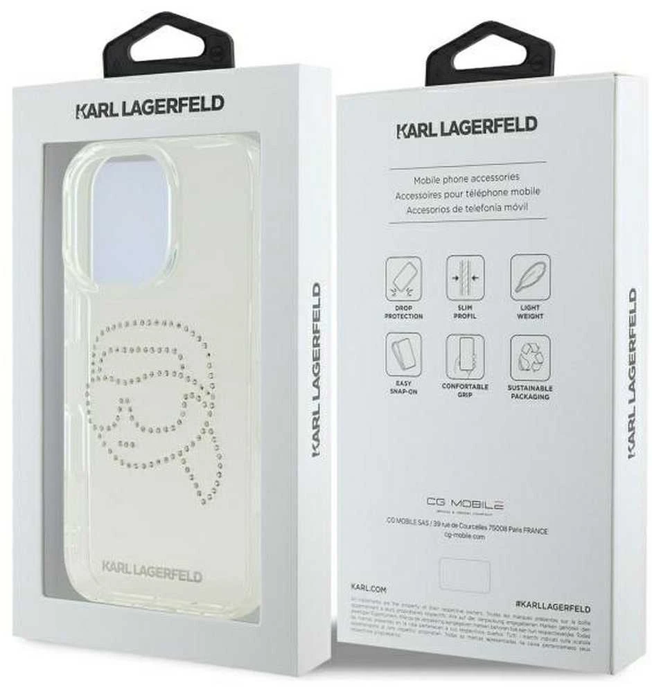 Karl Lagerfeld IML Rhinestones Karl Head - dėklas skirtas Apple iPhone 16 Pro transparent