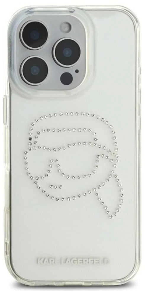 Karl Lagerfeld IML Rhinestones Karl Head - dėklas skirtas Apple iPhone 16 Pro transparent