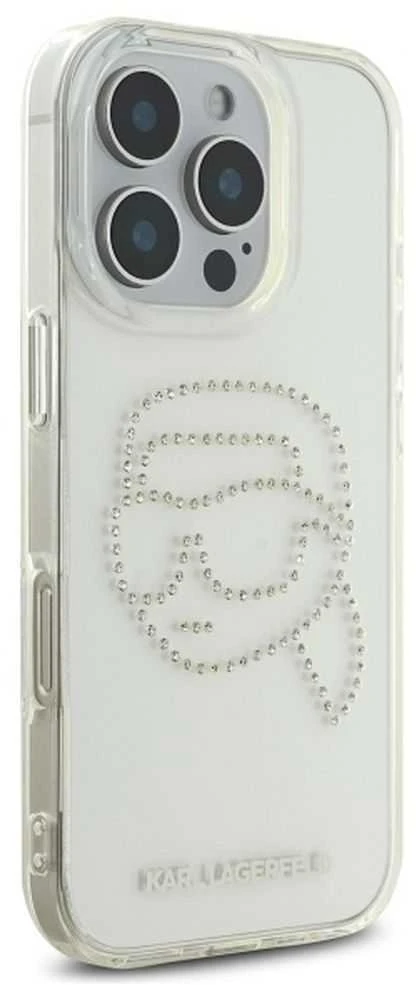 Karl Lagerfeld IML Rhinestones Karl Head - dėklas skirtas Apple iPhone 16 Pro transparent