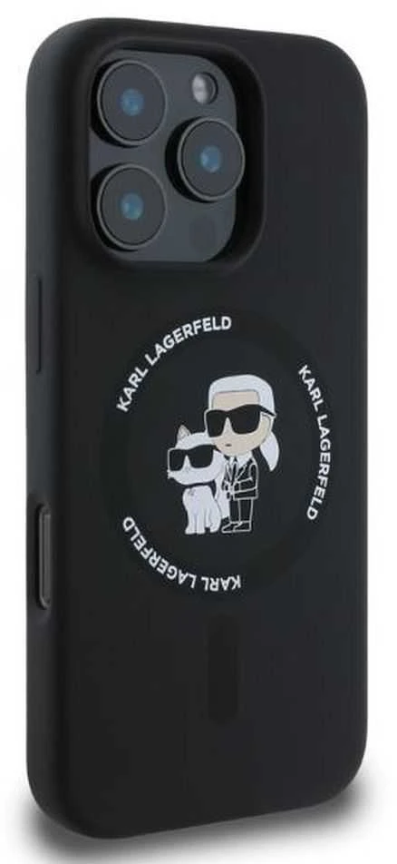 Karl Lagerfeld Liquid Silicone Karl and Choupette MagSafe dėklas skirtas Apple iPhone 16 Pro Max juodos spalvos