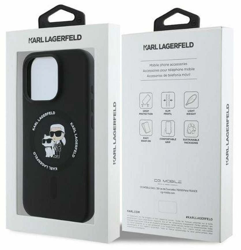 Karl Lagerfeld Liquid Silicone Karl and Choupette MagSafe dėklas skirtas Apple iPhone 16 Pro Max juodos spalvos