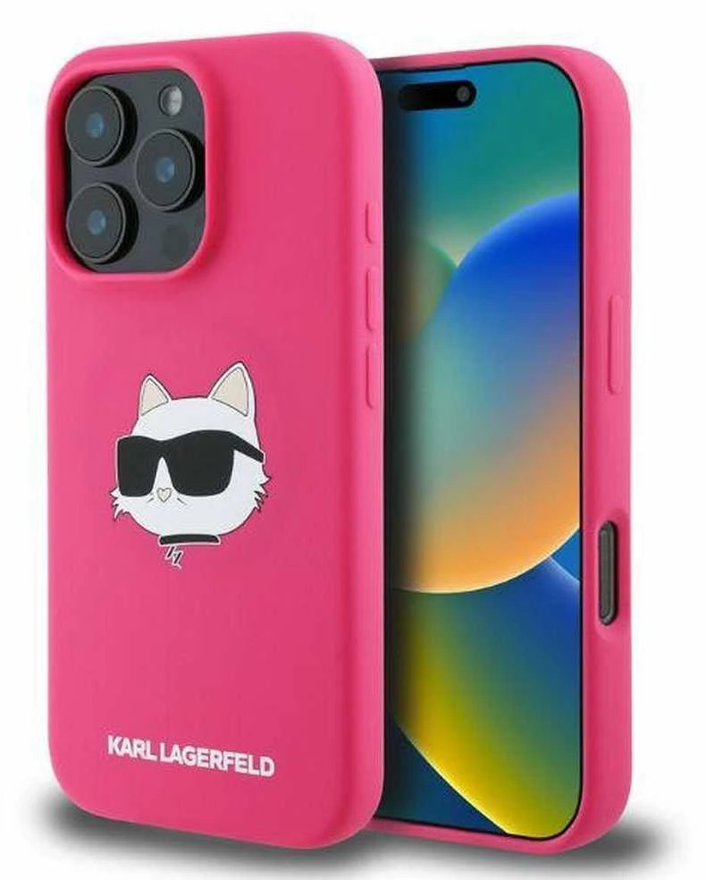 Karl Lagerfeld KLHMP16XSCHPPLF Apple iPhone 16 Pro Max 6.9″ fuschia kietas dėklas Silicone Choupette Head