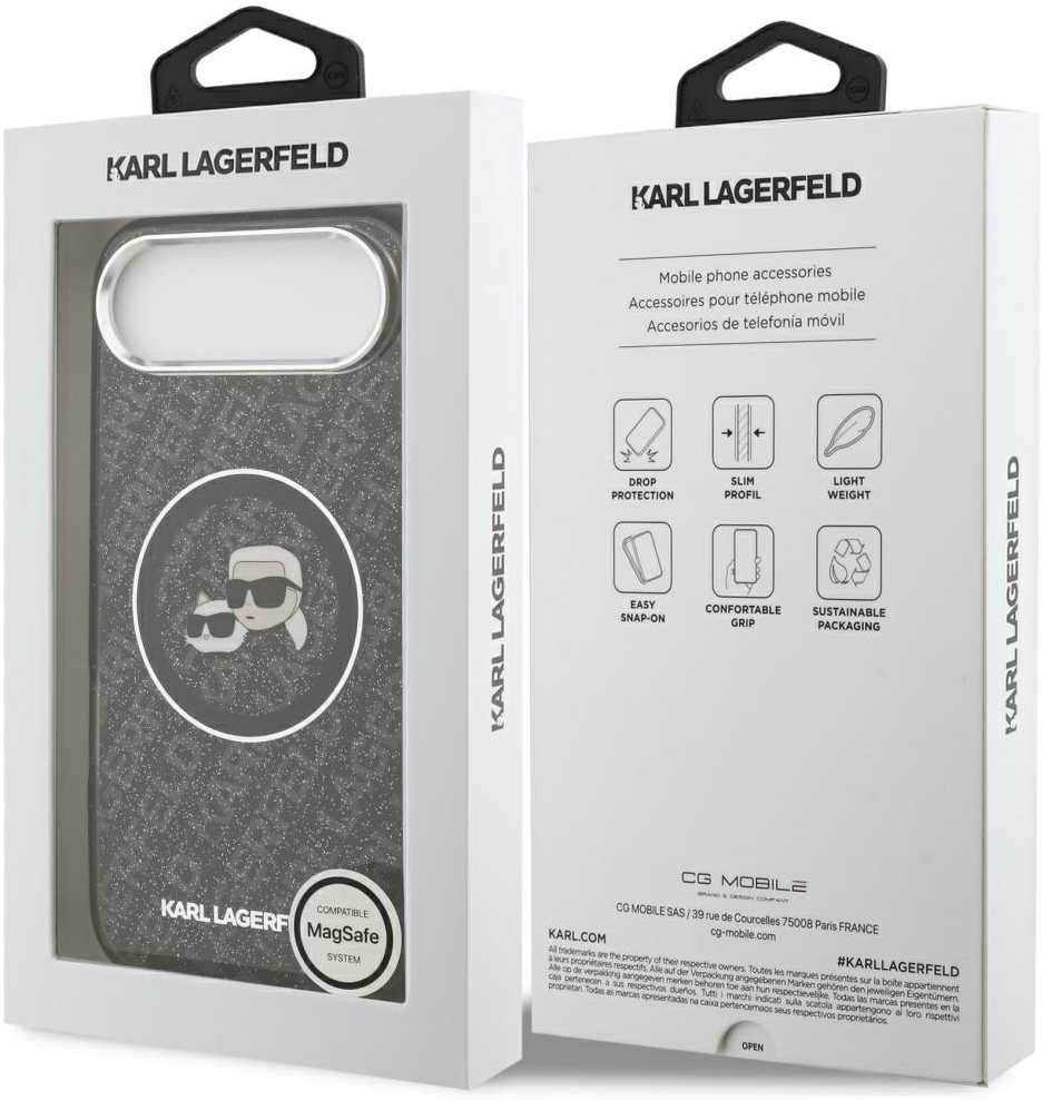 Dėklas Karl Lagerfeld case for IPHONE 17 Air compatible with MagSafe KLHMP17MHMKBKCHOK (IML Glitter K&C Heads Logo) juodas