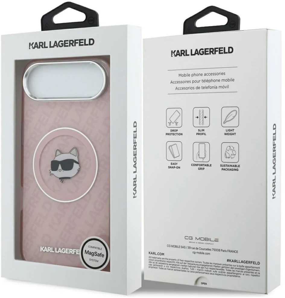 Dėklas Karl Lagerfeld IML Choupette Head Logo MagSafe Case for iPhone 17 Air - Rožinė