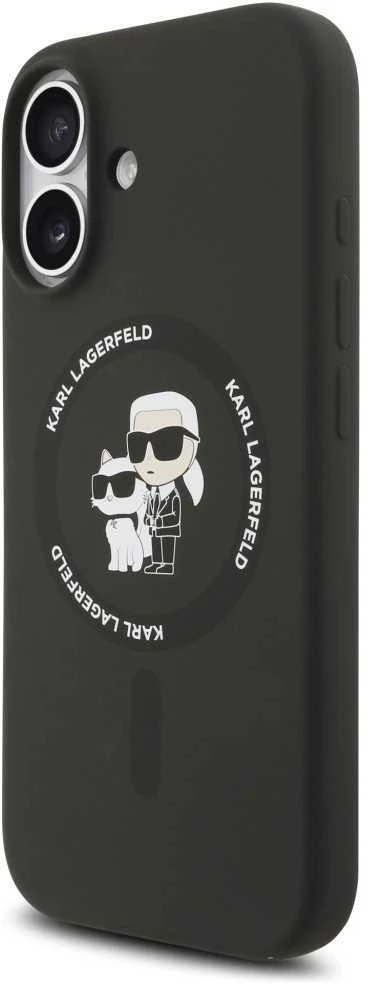 Karl Lagerfeld skysto silikono Karl and Choupette MagSafe dėklas, skirtas iPhone 17, juodos spalvos