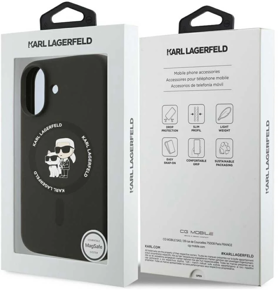 Dėklas Karl Lagerfeld case for IPHONE 17 compatible with MagSafe KLHMP17SSCMKCRHK (Silicone KC Body Ring) juodas