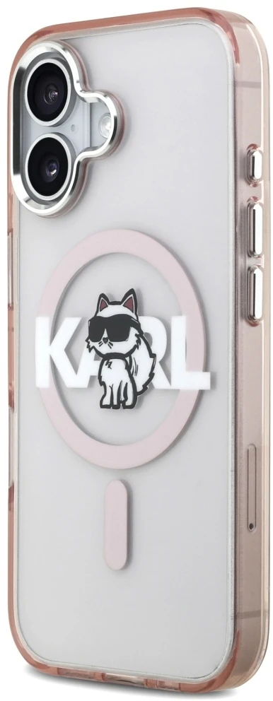 Dėklas Karl Lagerfeld IML Choupette Sketch Logo MagSafe iPhone 17 Case - Rožinė