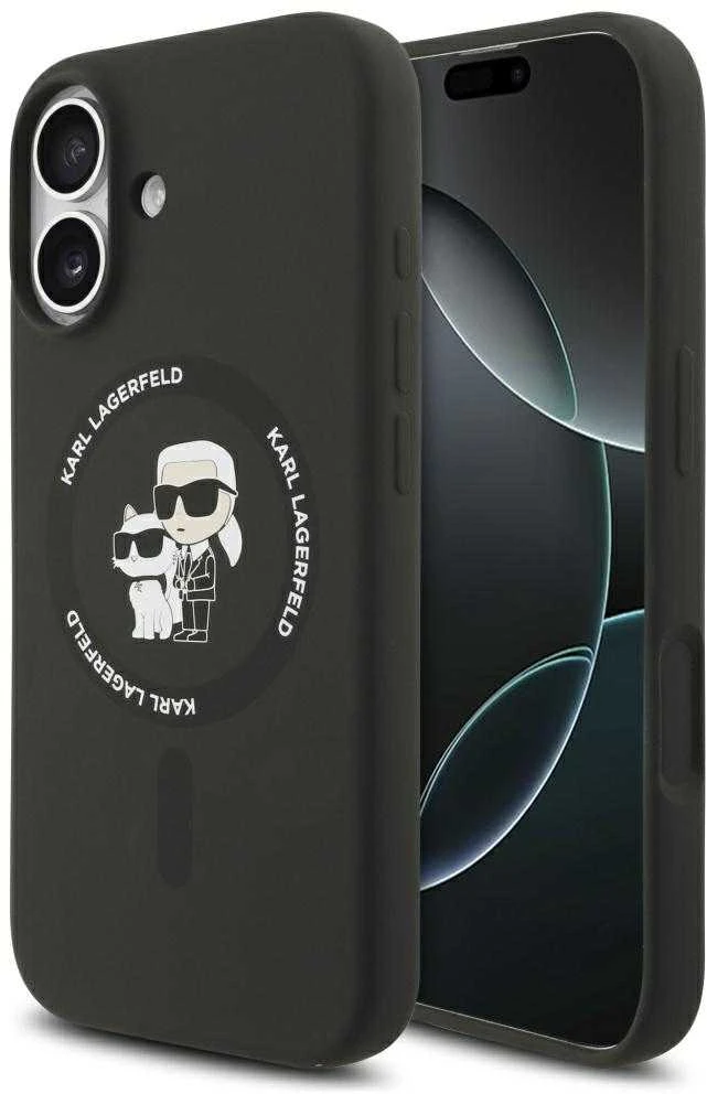 Dėklas Karl Lagerfeld case for IPHONE 17 compatible with MagSafe KLHMP17SSCMKCRHK (Silicone KC Body Ring) juodas